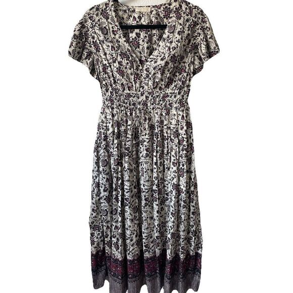 NEW $450 ULLA JOHNSON Lyria Flutter Sleeve  Floral Cotton Blend Midi Dress Sz 4 - Picture 5 of 7